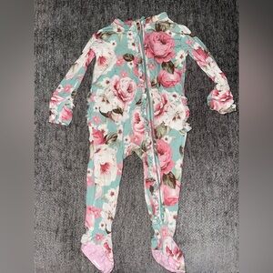 Posh Peanut Floral Kids One Piece - Pink and Teal